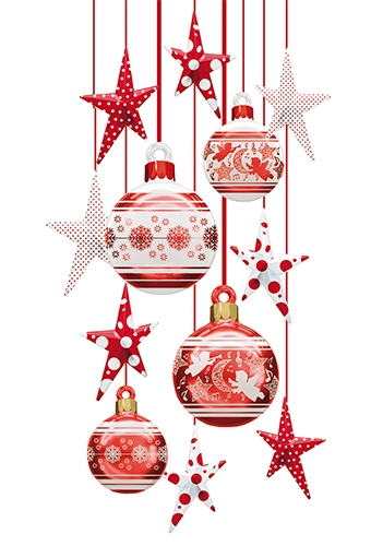 Decoratie Winkel Etalage Sterren Kerstbal Rood Wit 180x280cm 1set