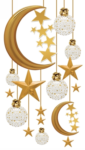 Decoratie Winkel Etalage Maan Sterren Kerstballen Goud 150x250cm 1set