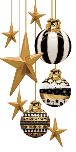 Decoratie Winkel Etalage Sterren Kerstbal Goud Zwart 150x300cm 1set