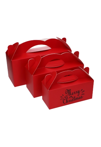 Geschenkdoos met Handgreep Merry Christmas Rood 25x11x10cm 24stuks