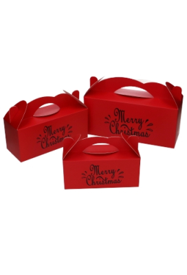 Geschenkdoos met Handgreep Merry Christmas Rood 25x11x10cm 24stuks