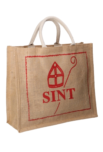 Sinttas Bigshopper Jute Rood Sint Mijter & Staf 38x14x33.5cm 10 stuks