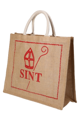 Sinttas Bigshopper Jute Rood Sint Mijter & Staf 38x14x33.5cm 10 stuks