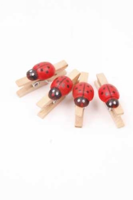 Houten Decoratie Lieveheersbeestje Met Knijper Rood MINI 1.5cm 50stuks