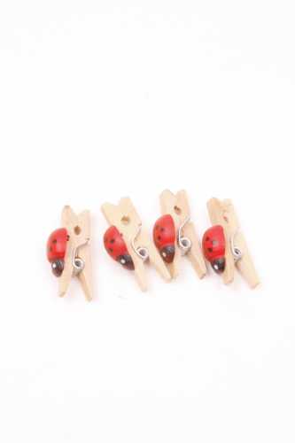 Houten Decoratie Lieveheersbeestje Met Knijper Rood MINI 1.5cm 50stuks