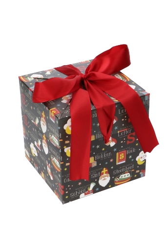 Sintgeschenkdoos Sint Rijmpjes Zwart Met Rood Lint 20x20x20cm 25stuks