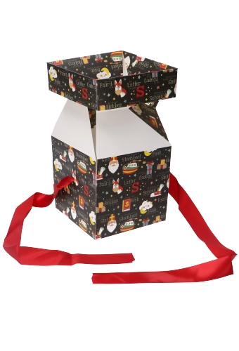 Sintgeschenkdoos Sint Rijmpjes Zwart Met Rood Lint 20x20x20cm 25stuks