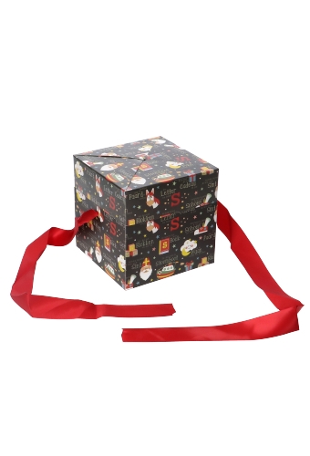 Sintgeschenkdoos Sint Rijmpjes Zwart Met Rood Lint 20x20x20cm 25stuks