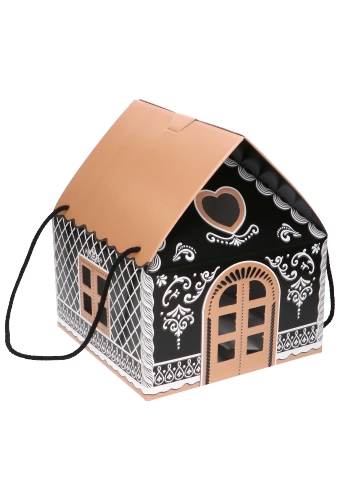 Geschenkdoos Huisje Kerst Zwart & Koord 24.5x24.5x15cm 30stuks