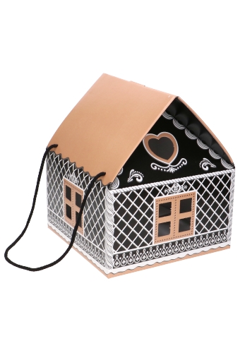 Geschenkdoos Huisje Kerst Zwart & Koord 24.5x24.5x15cm 30stuks