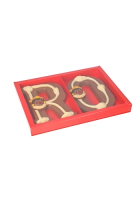 Chocoladeletterdozen Duo Rood Venster & Inlay 17.5x24x2.4cm 25stuks