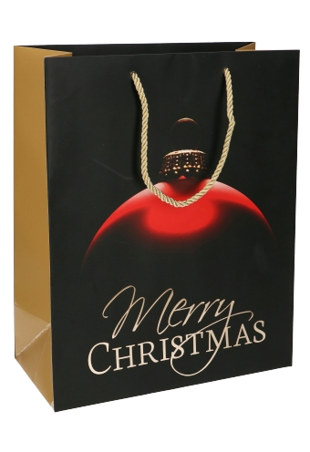 Kersttasjes Medium Merry Christmas Black And Gold 18x10x23cm 10stuks