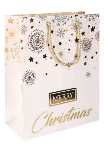 Kersttasjes Medium Merry Christmas Gold 18x10x23cm 10stuks