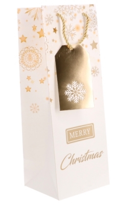 Luxe Kerst Wijntasjes 1 Fles Merry Christmas Gold 12.5x9x36.5cm 10st