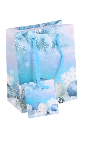 Kersttasjes Klein Blue Christmas Snow 11x6.5x14.5cm12 stuks