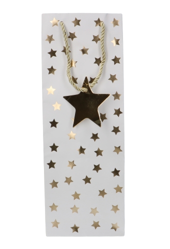 Kerst Luxe Wijntasjes 1Fles Metallic Gouden Sterren 13x12x36cm 10stuks