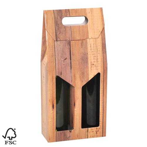 Wijndozen 2 fles Draagdoos Wood 19x9x35cm FSC® 50stuks