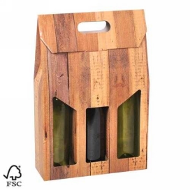 Wijndozen 3 fles Draagdoos Wood 27x9x35cm FSC® 50stuks
