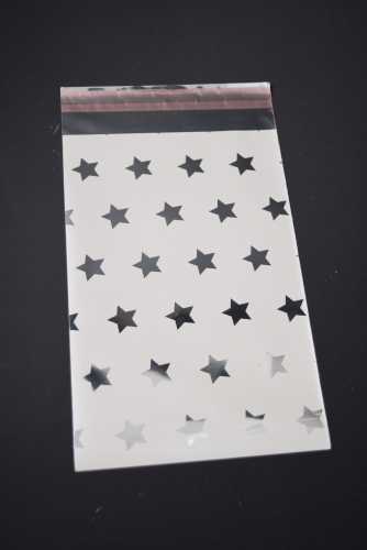 Kerstzakjes Folie Mita Zilver & Ster Plakstrip 10x13.5+3cm 100stuks