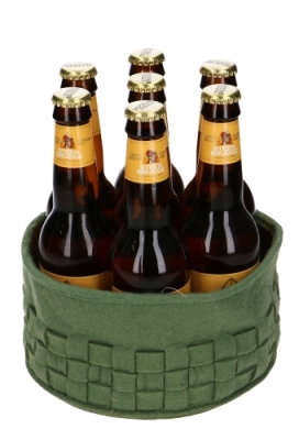 Bierverpakking Vilt Mandje 7 Flesjes Bier Smokey Green 19x9cm 4 stuks