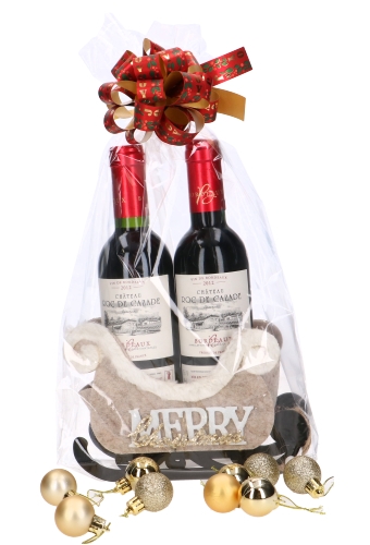 Wijnverpakking Slee Merry Christmas 2 piccolo Flesjes 19x8.5x13cm 1st