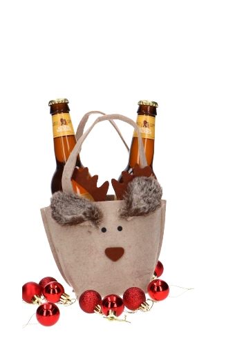 Bierverpakking 2 Flesjes Vilt Blitzen Het Rendier Middel 8x9x24cm 1st Bierverpakking 2 Flesjes Vilt Blitzen Het Rendier Middel 8x9x24cm 1st