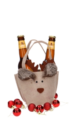 Bierverpakking 2 Flesjes Vilt Blitzen Het Rendier Middel 8x9x24cm 1st Bierverpakking 2 Flesjes Vilt Blitzen Het Rendier Middel 8x9x24cm 1st