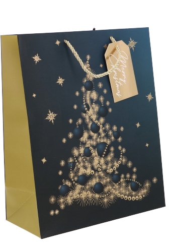 Luxe Kersttasjes Jumbo Blue Tree Gold 33x10x45.5cm 10stuks