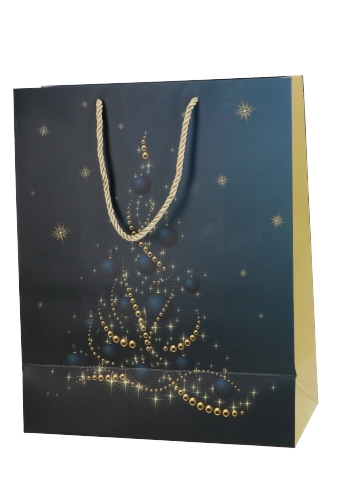 Luxe Kersttasjes Jumbo Blue Tree Gold 33x10x45.5cm 10stuks