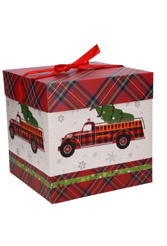 Kerstgeschenkdoos Merry Christmas Auto Lint 16.5x16.5x16.5cm 1stuks