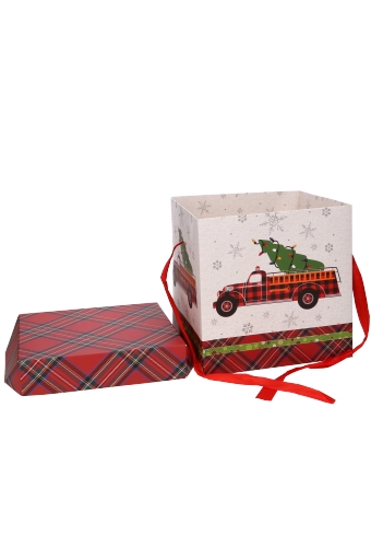 Kerstgeschenkdoos Merry Christmas Auto Lint 16.5x16.5x16.5cm 1stuks