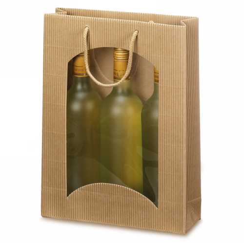 Wijntasjes Naturel & Venster 3 Fles Geribbeld 25x8.5x36cm 20stuks