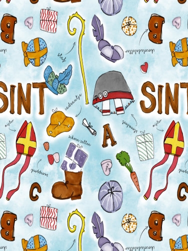 Sintpapier Trendy Sinterklaas On The Move Blauw 50cm x 200meter