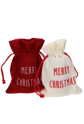 Kerstzakjes Fleece Wit Merry Christmas Rood 20x15cm 10stuks op is op