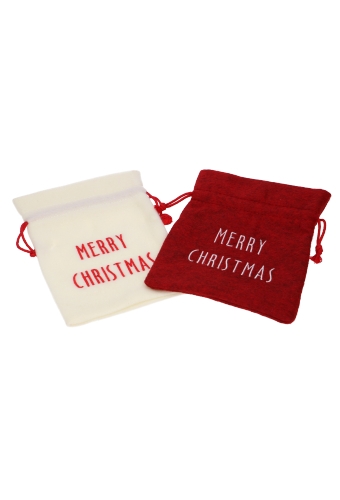 Kerstzakjes Fleece Wit Merry Christmas Rood 20x15cm 10stuks op is op