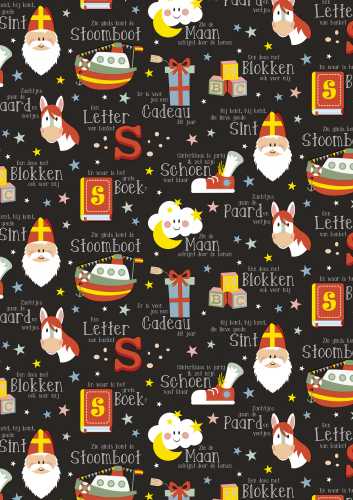 Sintpapier Trendy Sint Rijmpjes Zwart 30cm x 125meter OP IS OP