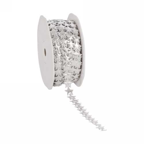 Luxe Kadolint Star Leer Look Zilver Metallic 12mm x 15meter Luxe Kadolint Star Leer Look Zilver Metallic 12mm x 15meter