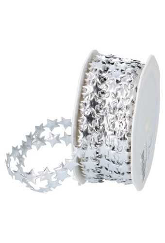 Luxe Kadolint Star Leer Look Zilver Metallic 12mm x 15meter Luxe Kadolint Star Leer Look Zilver Metallic 12mm x 15meter
