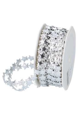 Luxe Kadolint Star Leer Look Zilver Metallic 12mm x 15meter Luxe Kadolint Star Leer Look Zilver Metallic 12mm x 15meter