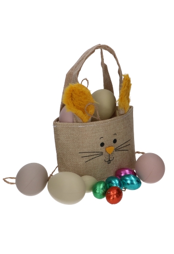 Paastasje Haasje Met 2 Oren Jute & Hengsels 13x6.5x10cm 12stuks